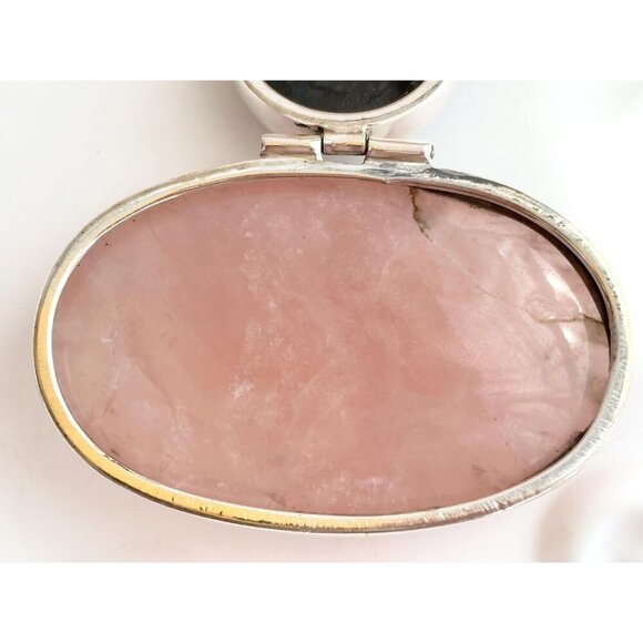 Rose Quartz & Labradorite Semi-Precious Gemstone Sterling 925 Vintage Pendant - Picture 7 of 10